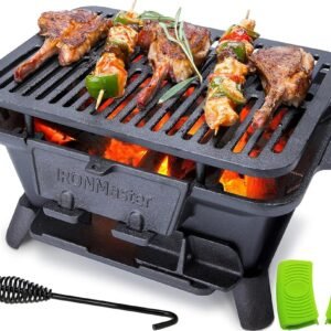 IronMaster Hibachi Grill Outdoor, Small Portable Charcoal Grill, 100% Pre-Seasoned Cast Iron, Japanese Yakitori Camping Grill - 2 Heights, Air Control, Coal Door IronMaster Hibachi Grill Outdoor, Small Portable Charcoal Grill, 100% Pre-Seasoned Cast Iron, Japanese Yakitori Camping Grill - 2 Heights, Air Control, Coal Door