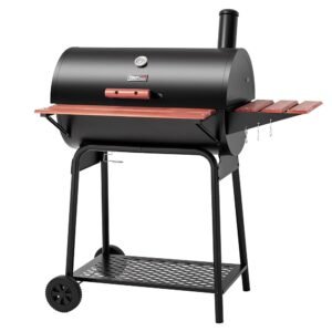 Royal Gourmet CC1830V 30 Barrel Charcoal Grill with Wood-Painted Side Front Table, 627 Square Inches Cooking Space, for Outdoor Backyard, Patio and Parties, Black Royal Gourmet CC1830V 30 Barrel Charcoal Grill with Wood-Painted Side Front Table, 627 Square Inches Cooking Space, for Outdoor Backyard, Patio and Parties, Black